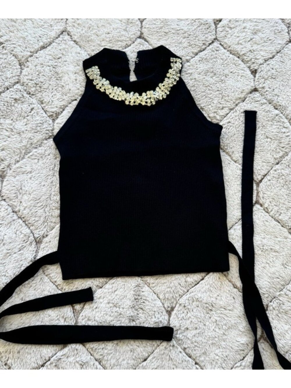 DAIMARAN Milano Tank Top Black Diamond Halter Spaghetti Straps Size S